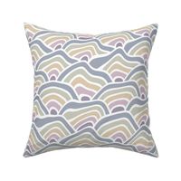 Bohemian Funky Muted Blue Green Orange Pink Purple Squiggly Seigaiha Pattern