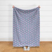 Bohemian Mod Retro Groovy Bold Teal Blue Pink Purple Squiggly Seigaiha Pattern