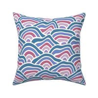Bohemian Mod Retro Groovy Bold Teal Blue Pink Purple Squiggly Seigaiha Pattern
