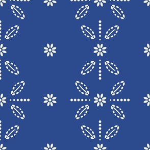 Folk art flowers and leaves pattern 2 on blue - xl