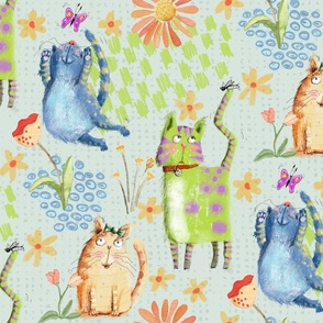 Feline Flower Frolic- Large scale