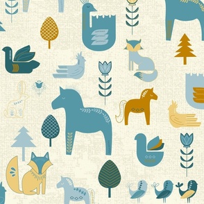 Folk Forrest in Teal and Gold