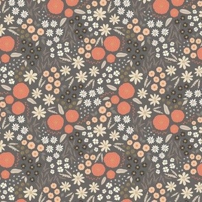 Floral Carpet - small | coral & ivory on grey