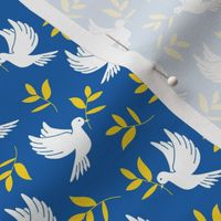 Stand with Ukraine freedom birds - Make love not war bird of peace in traditional ukrainian flag colors white yellow on blue DONATION small 