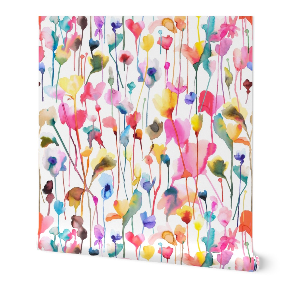 Spring Colorful Wild flowers Artistic Floral Watercolor Multicolor Medium Pink