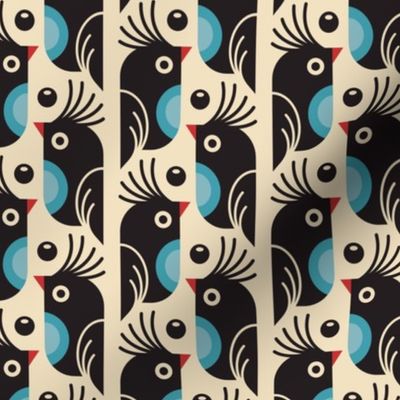 0803 - cute retro birds, blue, black