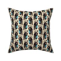 0803 - cute retro birds, blue, black