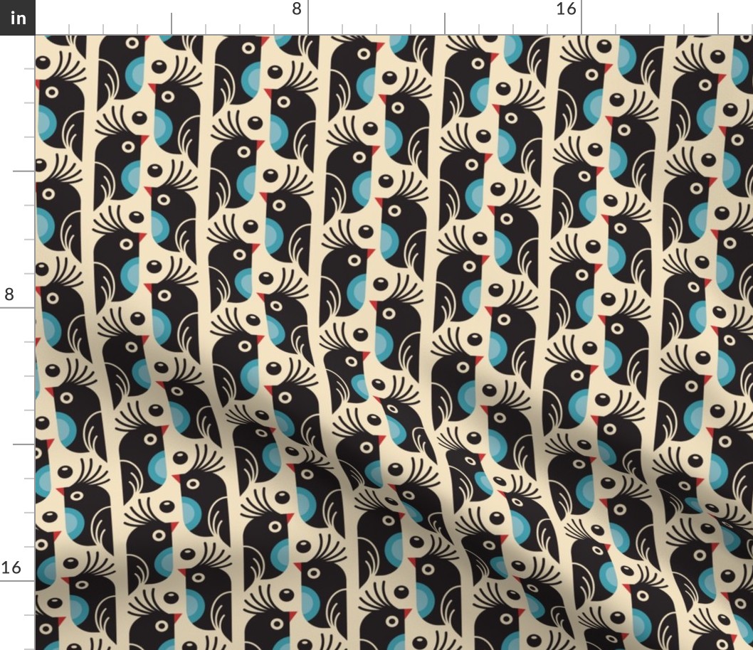 0803 - cute retro birds, blue, black