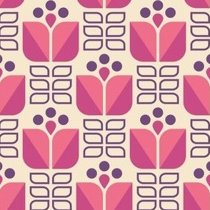 0805 - geometric art deco flowers, pink