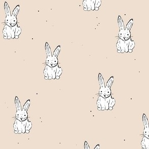 Bunnies - Little freehand sketched bunny design for easter white on beige sand 