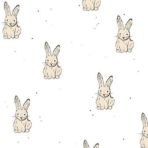 Bunnies - Little freehand sketched bunny design for easter soft beige on white