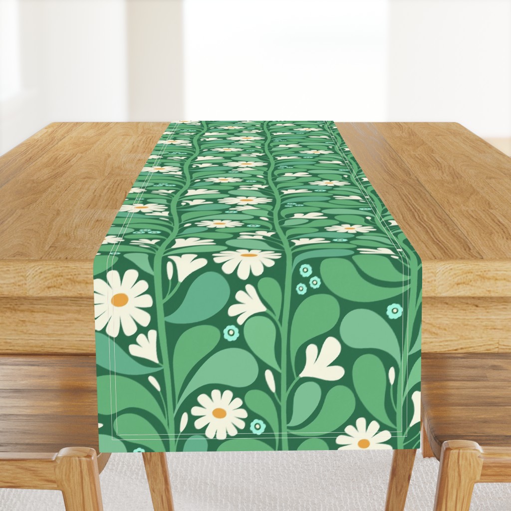 Daisy flower power climbing vine green - retro botanical- large scale