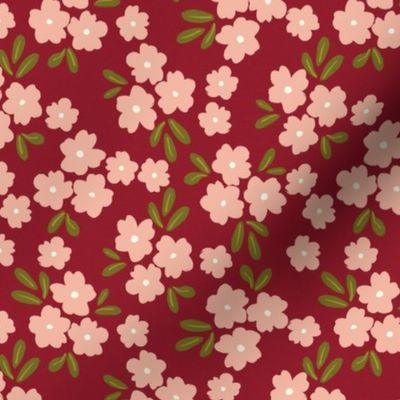 pink berry red ditsy floral farmhouse cottage core floral © TerriConradDesigns