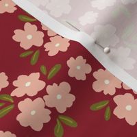 pink berry red ditsy floral farmhouse cottage core floral © TerriConradDesigns