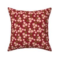 pink berry red ditsy floral farmhouse cottage core floral © TerriConradDesigns