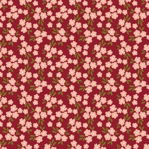 pink berry red ditsy floral farmhouse cottage core floral © TerriConradDesigns