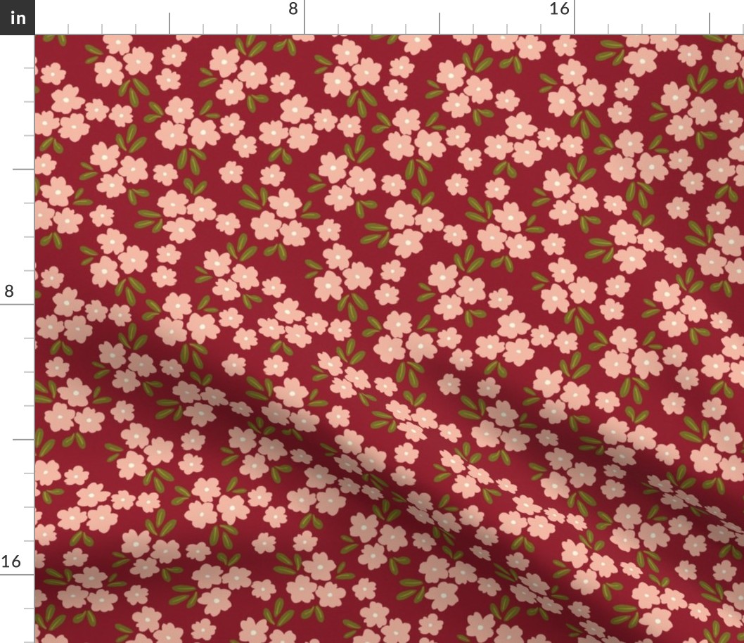 pink berry red ditsy floral farmhouse cottage core floral © TerriConradDesigns