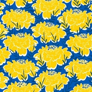  Yellow flowers on a blue background