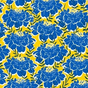  Blue flowers on a yellow background