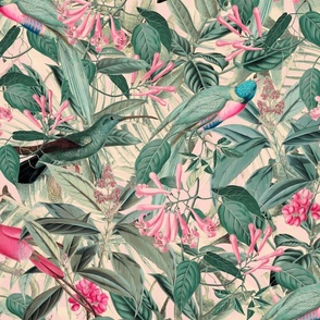 Tropical Jungle Fantasy Paradise Pastell Bird Pattern