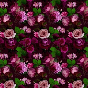 Fuchsia Pink Moody Flower Cottagecore Pattern Smaller Scale