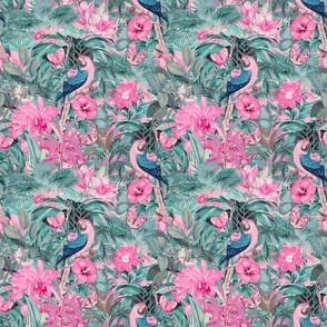 Tropical Paradise Jungle Parrots Retro Pastel Look Smaller Scale