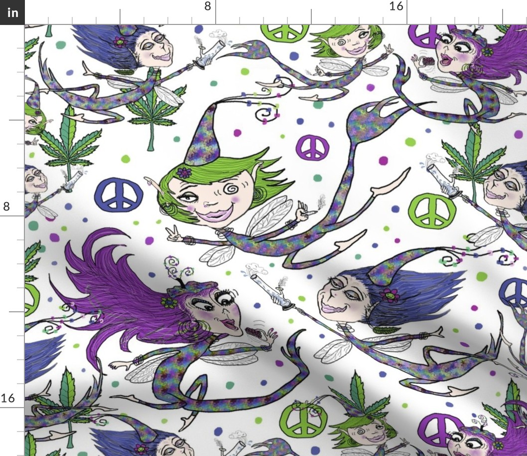 mary jane and the weed fairies, jumbo large scale, cannabis white pink violet fuchsia purple blue lavender green quirky fantasy