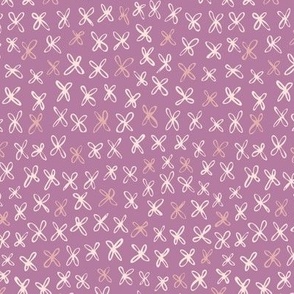 Marks / medium scale / purple organic flow playful pattern design with abstract lineart