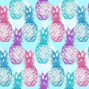 Tropical Pineapple - Sky Blue Large Scale