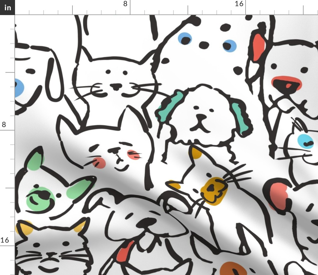 Color Pop Cats and Dogs, 24in x 31.3in repeat scale