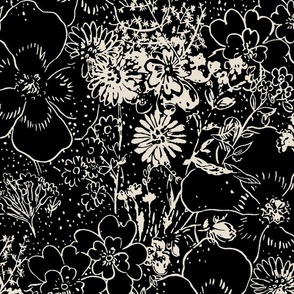 MIRANDA 1950s FLORAL IN BLACK AND EGGSHELL
