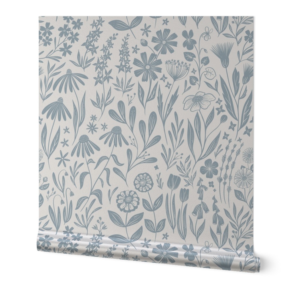Wildflowers - blue/grey and cream - medium 