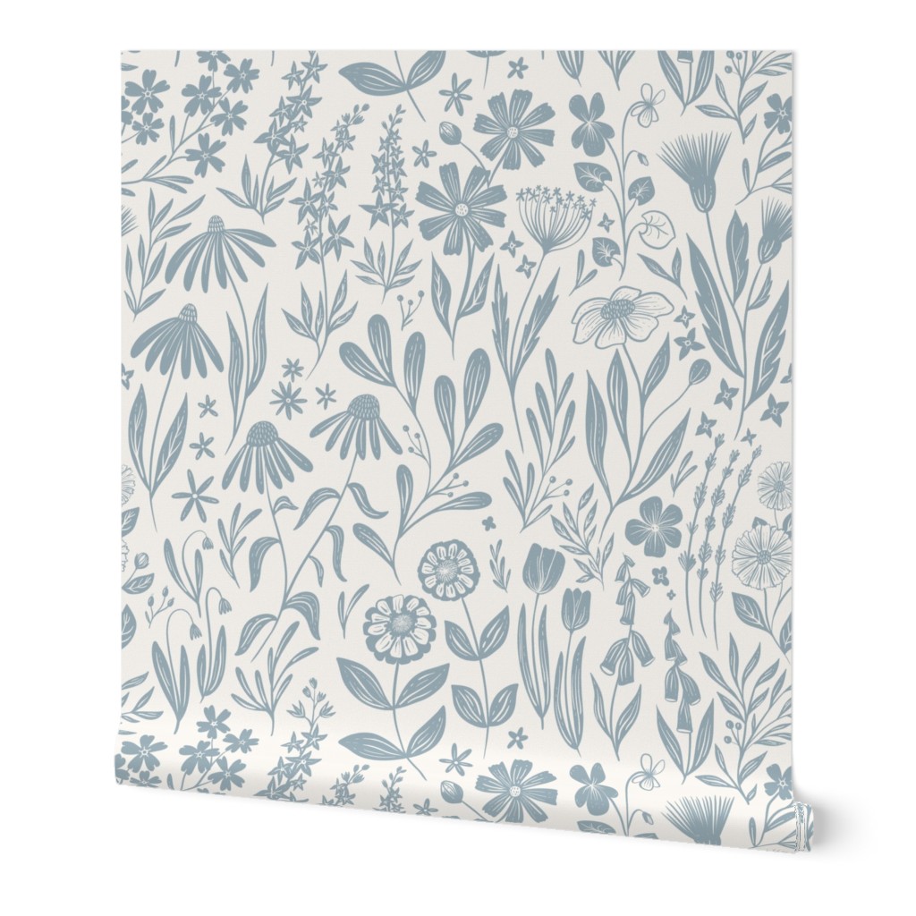 Wildflowers - blue/grey and cream - medium 