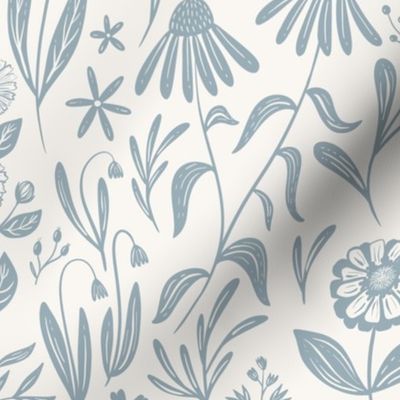 Wildflowers - blue/grey and cream - medium 