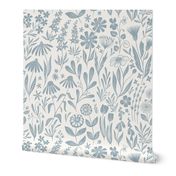 Wildflowers - blue/grey and cream - medium 