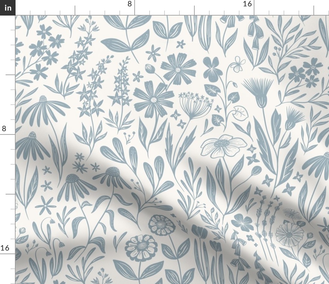 Wildflowers - blue/grey and cream - medium 