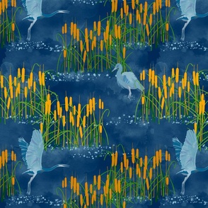 Cattails and Blue Heron