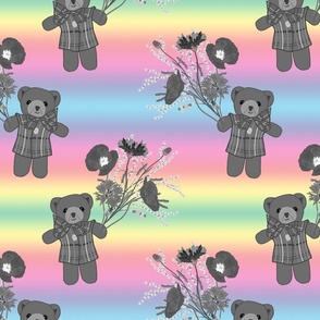 Teddy Loves Nature! (Motif) -  greyscale on rainbow, medium 