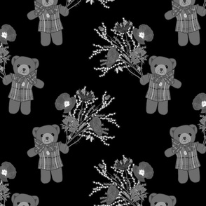 Teddy Loves Nature! (Motif) -  greyscale on black, medium 