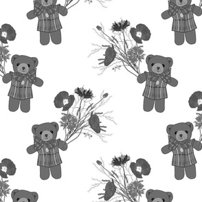 Teddy Loves Nature! (Motif) -  greyscale on white, medium 