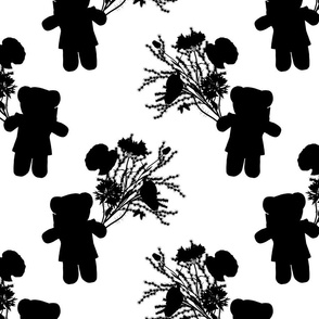 Teddy Loves Nature! (Motif) -  black silhouettes on white, medium 