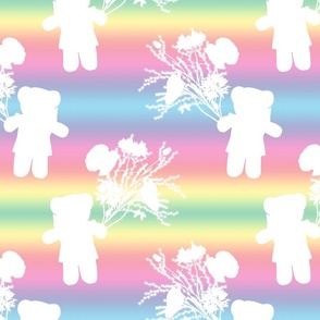 Teddy Loves Nature! (Motif) -  white silhouettes on rainbow, medium 