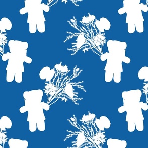 Teddy Loves Nature! (Motif) -  white silhouettes on ocean blue, medium 