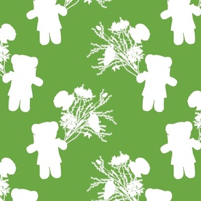 Teddy Loves Nature! (Motif) -  white silhouettes on grass green, medium 