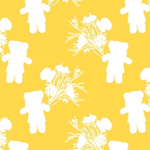 Teddy Loves Nature! (Motif) -  white silhouettes on sunshine yellow, medium 