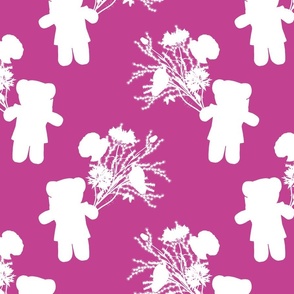 Teddy Loves Nature! (Motif) -  white silhouettes on fuchsia pink, medium 