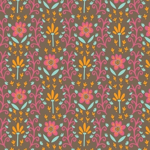 Floral Geometric Pink Brown