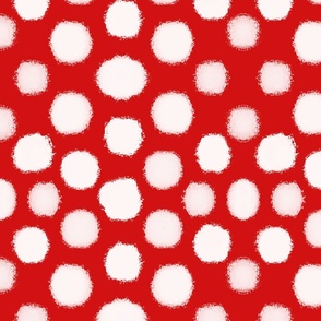 Fluffy white polka dots on red 