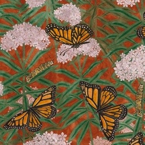 Milkweed with Monarchs, watercolor and ink, 12 inch