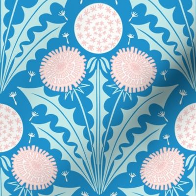 Dandelion Diamond block print blue pink by Pippa Shaw